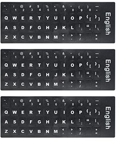 Lucocia 3 Stück English Tastaturaufkleber, Universal Tastatur Aufkleber English Universelle Aufkleber Ersatz Aufkleber für Laptop Tastatur Desktop Notebook Alphabet Aufkleber, Schwarz