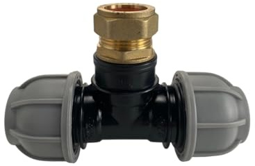 Joiner/Link to Join mdpe Water Pipe Compression tee Fitting to Copper Pipe,Available for 20mm,25mm and 32mm mdpe Pipe (32mm tee-28mm Copper)