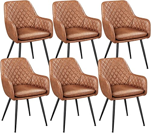 Yaheetech Set of 6 Dining Chairs Soft Cushioned Kitchen Chairs PU Leather Coffee Chair for Counter/Lounge/Living Room/Home Kitchen, Brown