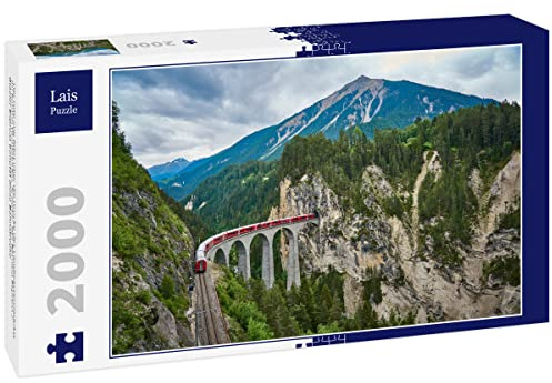 Lais Puzzle Der rote Zug fährt über die Brücke des Landwasserviadukts im Kanton Graubünden, Schweiz. Der Bernina Express/Glacier Express benutzt Diese Bahnstrecke 2000 Teile