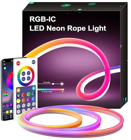 PIXAPRO 10w Neon LED Strip Light Flex IP67 Waterproof RGB LED Lighting Rope Flexible LED NEON Light Durable Vibrant Lighting for Studio Photography Video Indoor Outdoor Decors Live Streaming Vblog