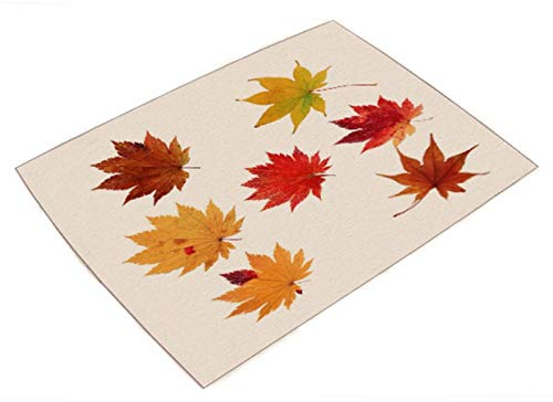 Homxi Platzsets Abwaschbar 4er Set,32x45CM,Tischsets Leinen Baumwolle Thema Herbst Ahornblätter Tischset Platzset Abwaschbar Orange Rot