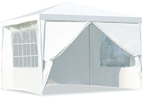 COSTWAY Tonnelle de Jardin 3x3M, Tente de Reception avec 4 Bâches Amovibles et Fenêtres Transparentes, Tubes Métalliques, Barnum pour Fête, Mariage, BBQ