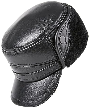 Trappermütze Herren Winter Leder Fliegermützen mit Ohrenschutz Warm Kappe Baseballmütze Baseballkappe Schirmmütze