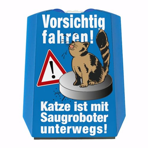 speecheese Vorsichtig Fahren - Katze auf Saugroboter Parkscheibe EIN lustiges Produkt für autofahrende Haustierbesitzer, dessen Stubentiger gern eine Runde auf dem Staubsauger dreht