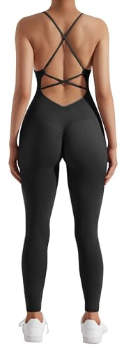 RXRXCOCO Mono de una pieza para mujer, con tirantes delgados, con espalda descubierta, acolchada, para yoga, deporte, para yoga