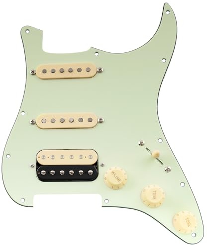 Musiclily Pro ST-HSS Vorverdrahtetes Schlagbrett 3-lagig Mint Green | Auto-Split,mit Artec Staggered Alnico 5 Humbucker Tonabnehmer, für Strat Style E-Gitarre
