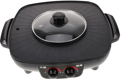 NAMOARLY Barbecue Électrique Multifonction sans Fumée avec Marmite Intégrée et Poêle Antiadhésive Double Contrôle de Température Chauffage Rapide et Uniforme Couvercle en Verre