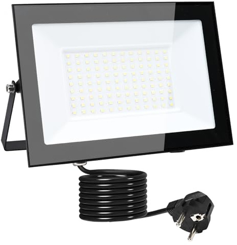 MOLVCE LED-strålkastare utomhus 100 W 3 000 K varm vit, aluminium superljus 8500 LM LED strålkastare med kontakt och 3 meter kabel, IP66 vattentät utomhusstrålkastare för trädgård, parkeringsplats,