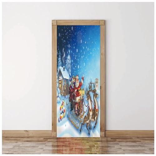XAONUO Türtapete Selbstklebend Vinyl Türposter 3D Weihnachten Weihnachtsmann Jeweils 95X215Cm Diy Türaufkleber Türfolie Türposter Selbstklebende Tür Abnehmbare Heimtapete Dekorative Kunst