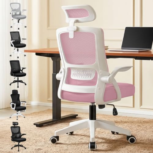 ALFORDSON Netzstuhl Bürostuhl Mesh Chefsessel Wippfunktion, ergonomisch Schreibtischstuhl höhenverstellbarer,360° Drehstuhl, PC-Stuhl Besprechungsstuhl,klappbare Armlehnen,180 kg belastbar, Rosa | Mesh PC-Stuhl Wippfunktion, höhenverstellbarer Drehstuhl, Besprechungsstuhl,klappbare Armlehnen,150 kg belastbarRosa