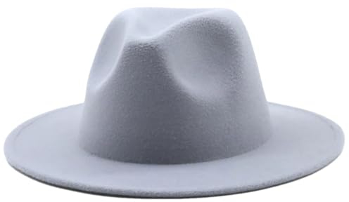 Hgvcfcv Fedora-Hut Für Damen, Einfarbig, Wollfilzhut Für Herren, Herbst-Winter, Panama Gamble, Weiße Jazz-Kappe, 56–61 cm