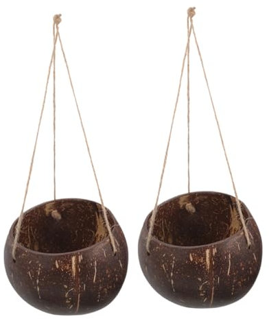 Sosoport Hängender Blumentopf Aus Kokosnussschale Für Innen Und Außenbereich 2 Stück Mit Aufhängeseil Dekorativer Pflanzbehälter Für Sukkulenten Und Zimmerpflanzen Modern Und