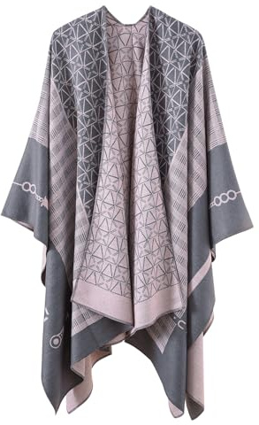 Zetieny Dam vinter sjal wraps poncho cape vändbar överdimensionerad tryckt stickad filt cardigan varm cape scarf kappa för damer, Grå, one size