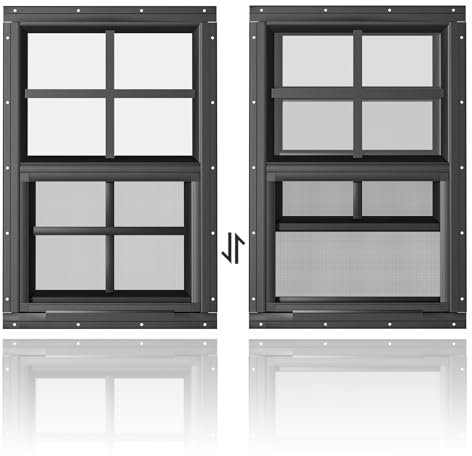 WRISIN 2 Pack Shed Windows 12 W x 18 H Flush Mount, Black Household Windows for Playhouses, Barns, Chicken Coop