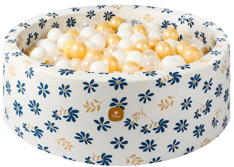 Dodozen Bollhav i Velour 90x30cm med 200 Bollar för Bebisar och Barn - Mjuk Lekyta, Tvättbart Överdrag - Blombladsvirvel
