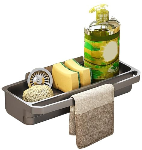 Mensola per lavello a parete - Mensola per spugna e sapone per piatti, mensola per lavello domestico in ABS | Vassoio di scarico automatico grande per piano di lavoro, organizzatore per fr