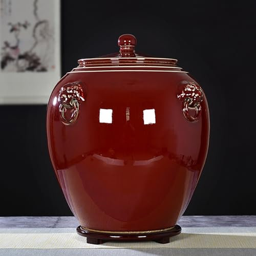 Large Sealed Rice Bucket, Kitchen Sealed Jar With Lid Grain Dispenser 15KG, Tea Storage Containe, Chinese Design Pet Food Bucket, Retro Ceramic Coffee Storage Container, Ceramic Rice Jar(B-50kg) ( B)