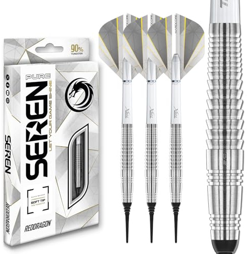RÖDA DRAGON Darts - Seren Pure 4-90 % volfram - 18 g tunna/20 g full vikt mjuk spets dartset med dartflyg och dartaxlar (stammar)