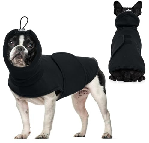 Hjyokuso Beruhigungsweste Für Hunde, Gehörschutz Hund M，Hundemantel Für ängstliche Hunde, Gehörschutz Hund Feuerwerk, Gewittern, Reisen, Hundepullover Mit Beruhigender Kapuze und Ohrenschutz-Schwarz