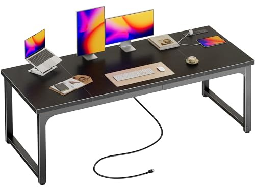 Huuger 63 x 24 inch Desk with Power Outlets & 0.95 Inch Thicker Desktop