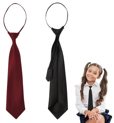 JAWUZ 2 Pezzi Cravatta Lunga JK Regolabile per Donna e Ragazze - Laurea Matrimonio d'Affari - Nero/Rosso