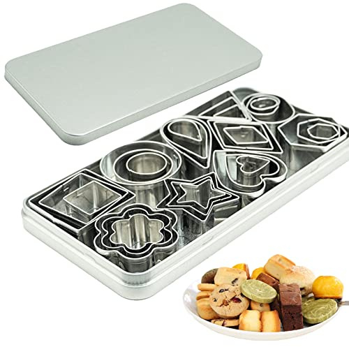 Mini cortador de galletas – 30 moldes pequeños para cortar masa, corteza de pastel y frutas – corazón redondo – triángulo cuadrado – gotas de lluvia ovaladas – Cutter geométrico mnmh030