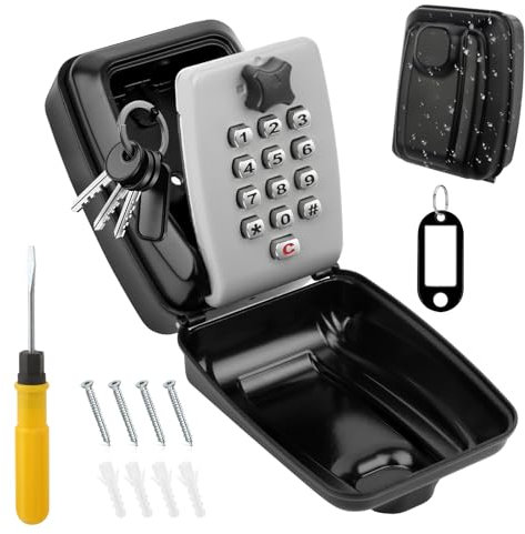 TNEDFOD Cassetta Sicurezza Chiavi, Cassaforte Portachiavi con Codice 12 Cifre, Cassetta Sicurezza Chiavi, Combinazione Chiavi Impermeabile per Casa, Garage, Ufficio, Esterno (Noir)