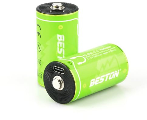 Wiby 2 Batterie Ricaricabili 1,5V Torcia D da 7400mWh e 4933mAh al Litio | Ricarica USB-C Rapida + Cavo 4-in-1 | Tensione Costante | BMS Integrato | Ultra-leggere