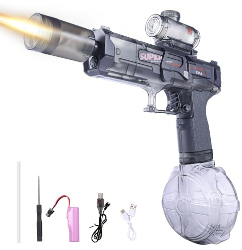 Sidypro Electric Water Gun with Long Range,LED Light Automatic Squirt Gun for Kids and Adults,Outdoor Long Distance Water Pistol for Pool Beach Summer Swimming Party (Black)