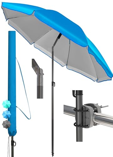 4smile Sonnenschirm Balkon SunnyJoy Ø 180 cm, 3-IN-1 Set - UPF 50+ Balkon Schirm + Sonnenschirmhalter Balkongeländer + Sonnenschirm Schutzhülle - Sonnenschutz Balkon, Gartenschirm, Blau