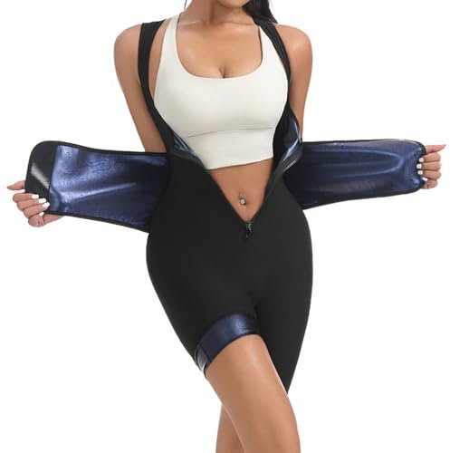 Weyot Vêtement De Sudation, Sudation Femme Amincissant, Gilet De Sudation Femme, 3 in 1 Sweat Jumpsuit pour Fitness Running Jogging Sauna Suit Shapewear Black,XL