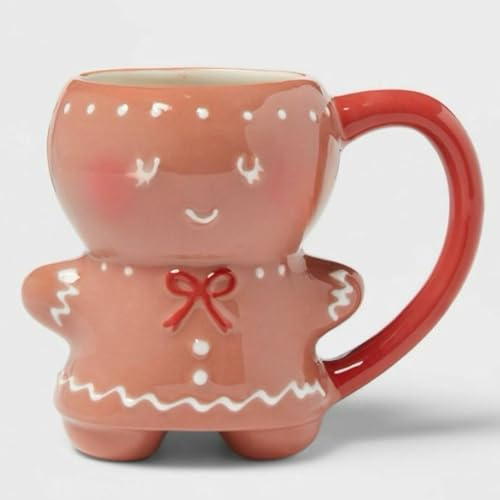 eBoutik - Novelty Festive Cute Gingerbread Man Ceramic Tea Coffee Mug - Winter Holiday Cup for Stocking Fillers Xmas Hot Chocolate Cup Gift - Christmas Eve Box Present