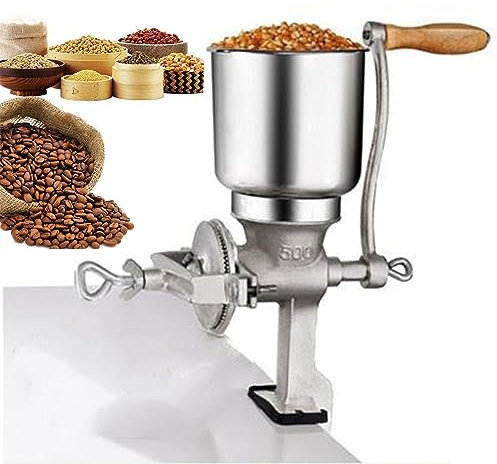 OZBME Mulino a manovella per Cereali, Mulino a Secco, Morsetto da Tavolo, macinacaffè Manuale, per Alimenti, Cucina Domestica, Commerciale, in ghisa, per Mais, Noci, spezie, Grano