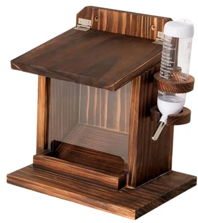 Colcolo Comedero de Madera para Ardillas, dispensador de Comida para Mascotas, de Madera, Grueso, Colgante, para jardín, con Tapa elevable para árboles de