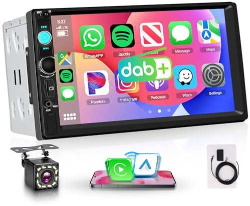 DAB/DAB+ 7 Inch Touchscreen 2 Din Car Radio Wireless Carplay Android Auto Double Din Car Stereo Head Unit Mirror Link, Bluetooth, FM, EQ SWC/USB/TF/AUX/Backup Camera