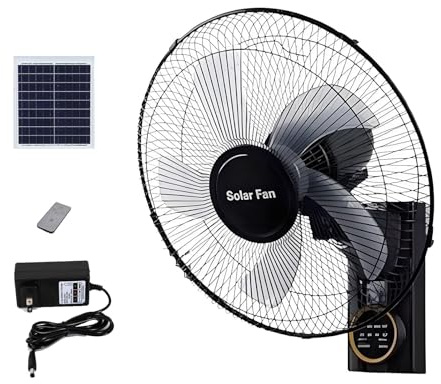 Ventilador de Pared Solar para Exterior, 3 Velocidades con Mando a Distancia, Oscilante, para Terraza, Garaje, Camping, Dormitorio, Alimentado por Placa Solar, Ideal sin Electricidad