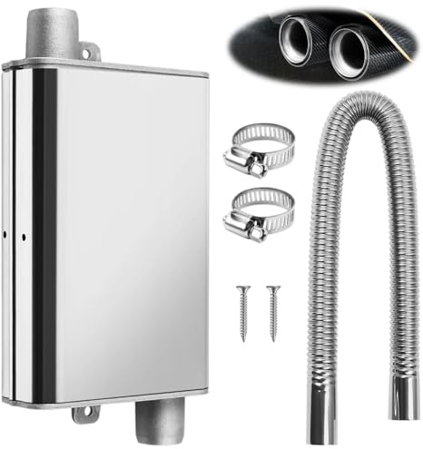 KUWUNG 24 mm Exhaust Hose Silencer, Stainless Steel Auxiliary Heating Silencer AbgasschalldäMpfer für Parkheizung Schalldämpfer Set, Dieselheizung Abgasrohr Schalldämpfer Standheizung für Auto Auspuff