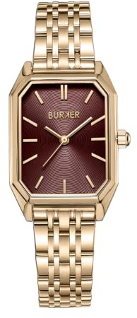 BURKER Damenuhr Isabell | Rechteckiger Damen Armbanduhr Gliederarmband Edelstahl Analog Quarz 3-ATM Wasserdicht