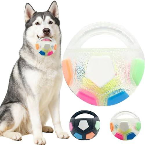 Generisch The Mellow Dog Calming Ball, 2026 Hundeball mit Handle, Interaktives Hundespielzeug, Haltbares Hundespielzeug mit Quietscher, Hundefußball Spielzeug für Mittlere Große Hunde (Weiß)