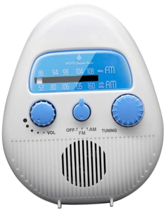 Duschradio Kleiner Tragbar Weiß aus Abs mit Lautstärkeregler | 4-stufiger Schutz, Am/fm Empfang, für Dusche und Bad, Hängeradio mit Lautsprecher