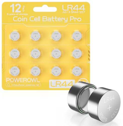 POWEROWL LR44 Knopfzelle Batterien 12 Stück, Knopfzellen LR44 L1154F AG13 357 303 SR44 A76 Alkaline Batterie 1,5V Knopfzellenbatterien