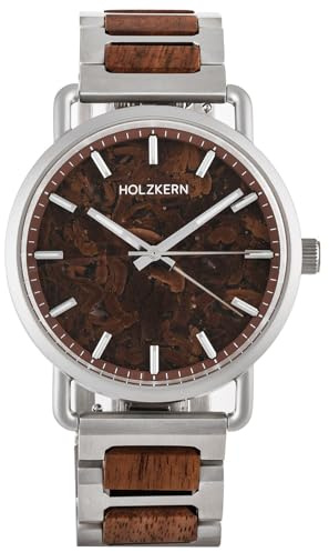 HOLZKERN Unisex-Uhr Quarz Espressino Kaffee/Walnuss 9010631022525 | Armbanduhr für Damen und Herren Edelstahl/Holz