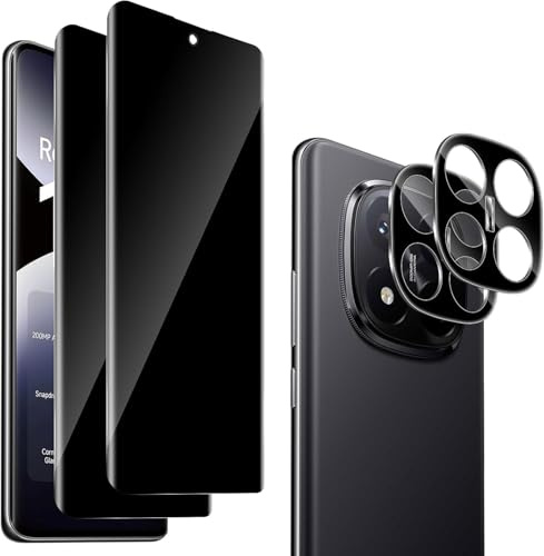 QULLOO 2 Piezas Anti Espía Protector de Pantalla Privacidad Compatible con Xiaomi Redmi Note 14 Pro Plus+ 2 Piezas Protector de Lente de Cámara,9H Dureza Anti-Spy Cristal Templado Vidrio Templado