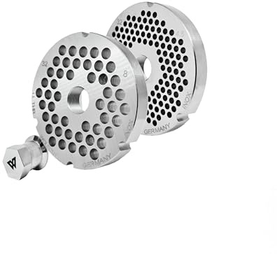 Wolfcut Longlife Lot de disques de hachoir à viande en acier inoxydable avec 4 rainures et filetage de 3,5 mm + 5 mm d'alésage et capuchon à visser de rechange pour/compatible avec le hachoir à viande