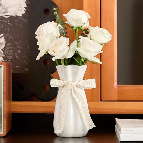 SEUYUCL White Ceramic Flower Vase, 20cm Modern Decorative Vase for flowers