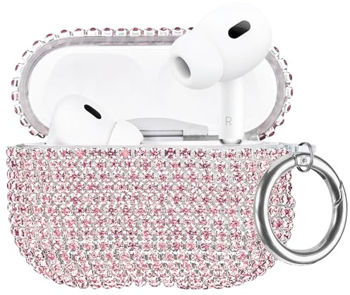 Custodia Bling compatibile con AirPods Pro di 2a/1a generazione, custodia con diamanti scintillanti, per AirPods Pro 2, con strass, da donna, antiurto, custodia protettiva con portachiavi (rosa)