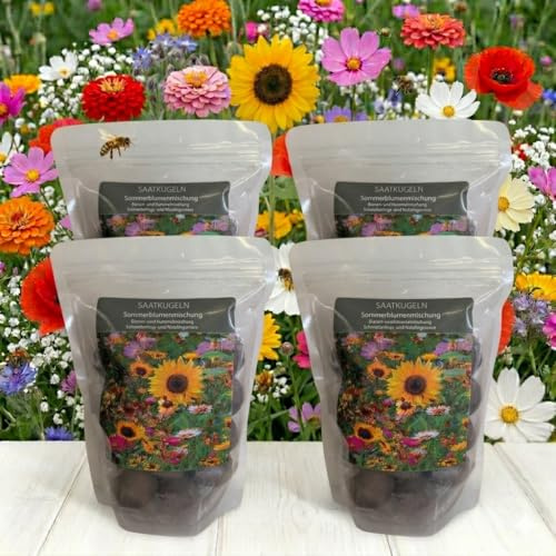 Saatkugeln Sommerblumen 80 Stück | Blumensamen Mischung für Bienen & Schmetterlinge | Bienenfreundliche Blumensamen für Garten & Balkon | Blumenmurmeln Saatbomben | Samenbomben | Seedbombs | Seedballs