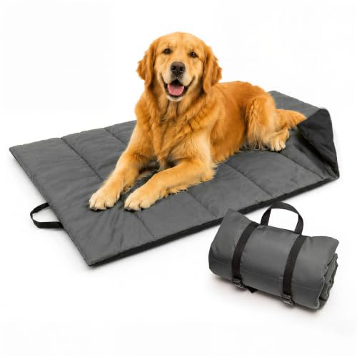 PETORIA® Hunde Reisedecke 110x70 cm – Wasserdicht & Faltbar – Hundedecke für Auto Rückbank & Outdoor – Waschbar, rutschfest, Kompakt für Reisen mit Hund (Grau)