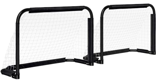 HOMCOM Lot de 2 Mini Cages de Football Pliables avec Filet 90 x 36 x 60 cm | But de Foot, Piquets d'Ancrage au Sol, Métal Époxy et Oxford, Noir